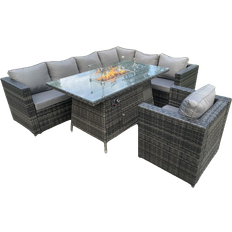 Fimous Corner Furniture Gas Fire Pit Patio Dining Set, 1 Table incl. 1 Chairs & 2 Sofas