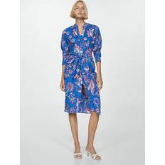 Mango Dresses Mango Floral print dress with bow blue Woman Blue