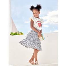 Cotton Skirts Vertbaudet Long Gingham Skirt for Girls chequered navy blue