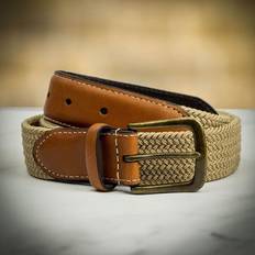 Beige - Men Belts Dents Stretch Woven Belt Beige can be Engraved or Personalised