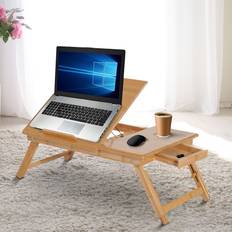 Homcom Portable Bamboo Laptop Desk Natural bamboo colour Yellow