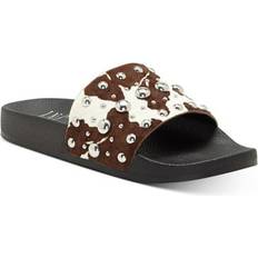 Slippers & Sandals INC Sold by: BOBBI BRICKA, Womens Beige Cow Print Pool Studded Peymin Round Toe Slip On Slide Sandals Shoes