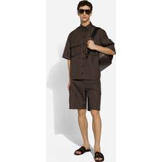 Dolce & Gabbana Men Shirts Dolce & Gabbana Poplin Hawaiian Shirt With Pockets Man Shirts Brown Cotton