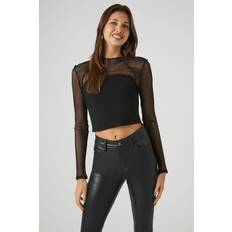 Forever 21 Women Tops Forever 21 Women's Sheer Netted Crop Top in Black