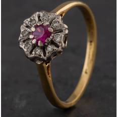 Pre-Owned Vintage Yellow Gold Diamond &amp; Synthetic Ruby Cluster Ring 4138831 Pink