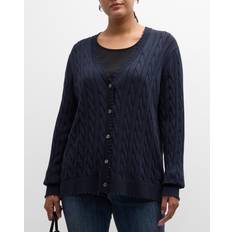 Blue Cardigans Plus Frayed Cable-Knit Cardigan Navy 2X