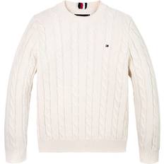 9-12M - Boys Knitted Sweaters Tommy Hilfiger Boy's Cable Knit Crew Neck Jumper - Ivory Petal (KB0KB09418Z00)