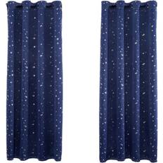 Curtains & Accessories Happy Homewares Midnight Navy Star Pattern Blackout