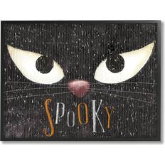 Stupell Industries Spooky Halloween Black Cat Eyes Black Framed Art 20x16"