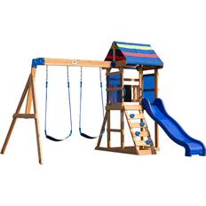 Backyard Discovery Bay Pointe All Cedar Wooden Swing Set Blue