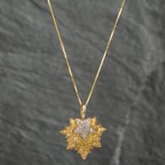 Pre-Owned 9ct Yellow Gold White &amp; Yellow Diamond Maple Leaf Pendant &amp; Box Chain 41141292 Two Colour