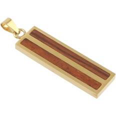 Brown Charms & Pendants Bead Landing Gold & wood rectangle pendant 37mm 38mm x 11mm