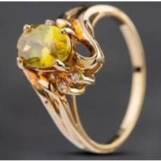 Pre-Owned 9ct Yellow Gold Sphene &amp; Diamond Oval Spray Cluster Ring 4158899