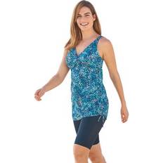 Nylon Tankinis Plus Women's Longer-Length Side-Tie Tankini Top by Swim 365 in Blue Swirl Dot Size 20