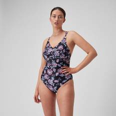 Gold - Women Swimsuits Speedo Women's Shaping Printed Strappy Swimsuit - Black/Purple
