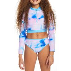 Girls UV Shirts Children's Clothing Andy & Evan Girls' Long Sleeve Rash Guard 2-Piece Set, 7, Blue Tie Dye