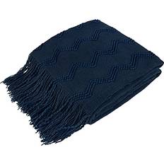 PAVILIA Navy Blue Knit Throw Blanket Blankets Pink, Black, Blue (152.4x127cm)