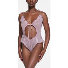 Purple - Women Lingerie Sets SKIMS SKIMS Tie Front Teddy Bodysuit Purple SKIMS Romance Lace Iris Mica