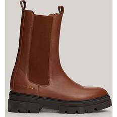 Tommy Hilfiger Boots Tommy Hilfiger Leather Chelsea Boots with Flat Heel - Cognac