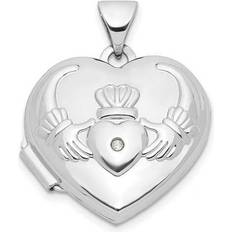 Charms & Pendants Finest Gold 14k diamond heart claddagh locket xl307 White mm