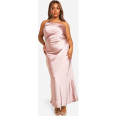 Boohoo Evening Gowns Dresses boohoo Womens Plus Bridesmaid Satin Asymmetric Maxi Dress Pink