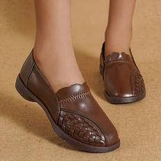 Low Shoes Vedolay Sold by: INHome, Summer Casual Shoes Loafers for Women Slip On Leather Comfort Rubber Sole Flats Shoes Brown