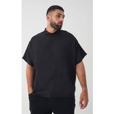 Linen Polo Shirts boohooMAN Mens Plus Linen Polo In Black