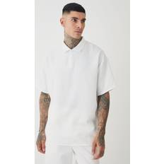 Herren - Leinen Poloshirts boohooMAN Tall Linen Polo - White