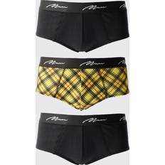 Keltainen Miesten alusvaatteet boohooMAN Signature Check Printed Briefs - Yellow