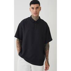 Linen Polo Shirts boohooMAN Mens Tall Linen Polo In Black