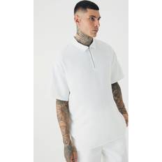 Mies - Pellava Polo paidat boohooMAN Tall Zip Up Linen Polo - White