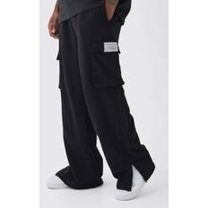 5XL Pants & Shorts boohooMAN Mens Plus Woven Tab Split Hem Relaxed Cargo Joggers Black