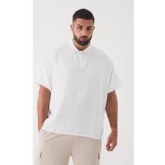 Linen Polo Shirts boohooMAN Mens Plus Linen Polo In White