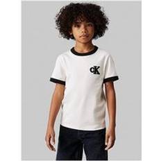 White T-shirts Calvin Klein Jeans Boys Ringer Mono Short Sleeve T-shirt Cream, Cream