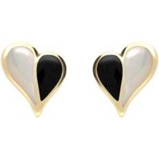 9k Earrings C. W. Sellors 9ct Gold Whitby Jet Mother of Pearl Split Heart Stud Earrings Gold