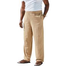 5XL - Women Pants Plus Women's Elastic Waist Gauze Cotton Pants by KS Island in Khaki Size 5XL