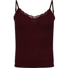 Coton - Femme Chemisiers Superdry Débardeur Caraco Côtelé Coton Bio À Liseré Dentelle Femme - Rouge