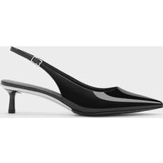 Charles & Keith Charles & Keith Patent Pointed-Toe Kitten-Heel Slingback Pumps Black Patent