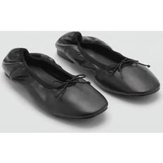 Mango Low Shoes Mango Leather ballet flats with bow black Woman Black