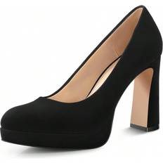 Shein Women Platform Heels Women Pumps Black White Nude Closed Toe Chunky Heel Shoes