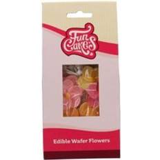 Beige Kagedekorationer Funcakes Pink Blomster Vaffelpapir Set 8 Stk Kagedekoration