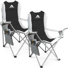 2 pack premium outdoor camping chair set, 120kg padded, black
