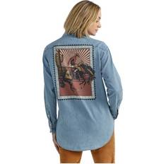 Wrangler Women Tops Wrangler Women's Buck Long Sleeve Button Up Shirt Light Denim