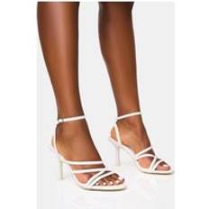 Free Spirit White Strappy Round Toe Mid Heels white