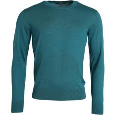 Dolce & Gabbana Sweaters Dolce & Gabbana Dark Green Silk Crew Neck Pullover Sweater IT44