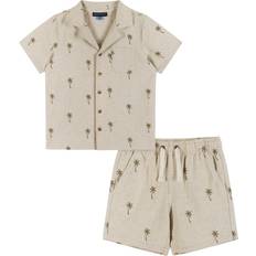 Tops Andy & Evan Kids' Palm Camp Shirt Shorts Set in Beige Palm Print Matching Line 5Y 5Y