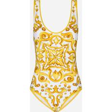 Silver - Women Swimwear Dolce & Gabbana Majolica-print Racing Swimsuit Woman Swimwear Print Fabric