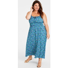 Turquoise Dresses On 34th Trendy Plus Floral Print Midi Dress, Created for Macy's Tepid Teal Cmb 2X