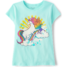 Turquoise Tops Children's Clothing The Children's Place Girl's Rainbow Unicorn Graphic Tee - Sea Crystal (3047496-1873)