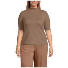 Lands' End Clothing Lands' End Plus Elbow Sleeve Wide Rib Mock Honey beige 1X